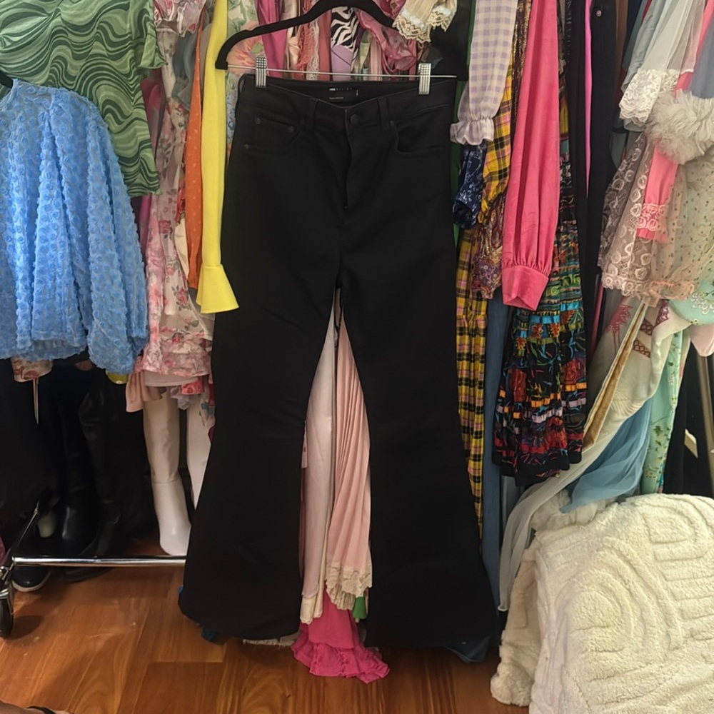 Black ASOS waxed flared pants